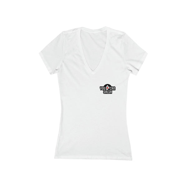 Woman's 'You Can Salsa Black Logo' Fitted V-Neck