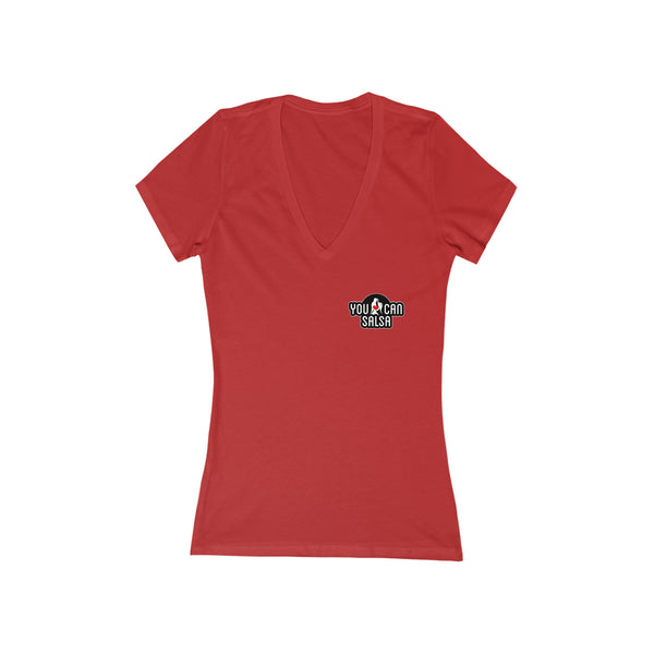 Woman's 'You Can Salsa Black Logo' Fitted V-Neck