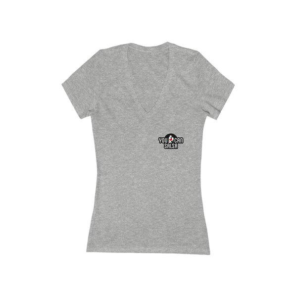 Woman's 'You Can Salsa Black Logo' Fitted V-Neck