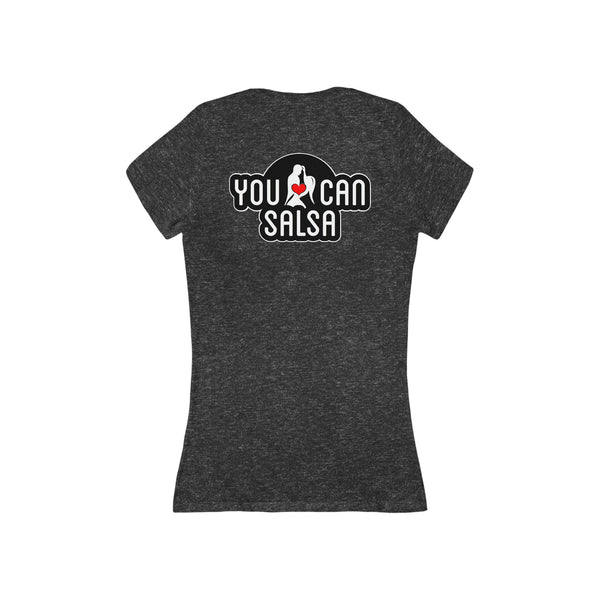 Woman's 'You Can Salsa Black Logo' Fitted V-Neck