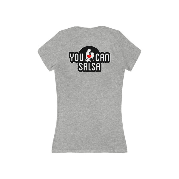 Woman's 'You Can Salsa Black Logo' Fitted V-Neck