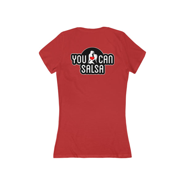 Woman's 'You Can Salsa Black Logo' Fitted V-Neck