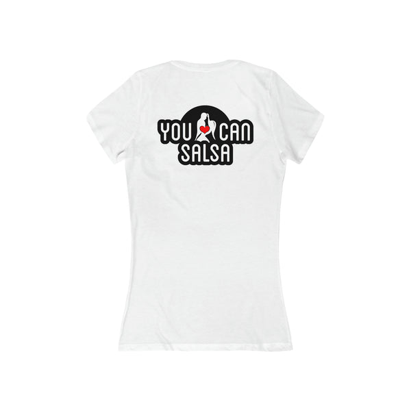 Woman's 'You Can Salsa Black Logo' Fitted V-Neck