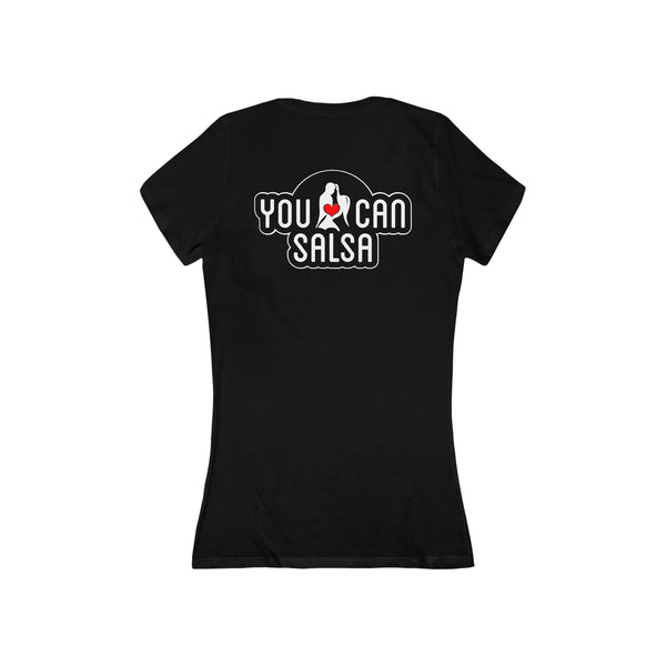 Woman's 'You Can Salsa Black Logo' Fitted V-Neck